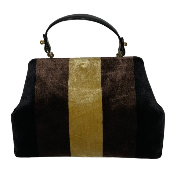 Vintage Roberta di Camerino Handbag 2 Toned Velvet Brown Leather Top Handle - Picture 2 of 16